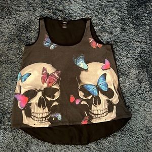 Torrid Skull and Butterfly High Low Mesh Tank Top Size 0